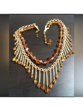 VINTAGE SIGNED GERMANY AMBER TONE BEADED 19" NECKLACE